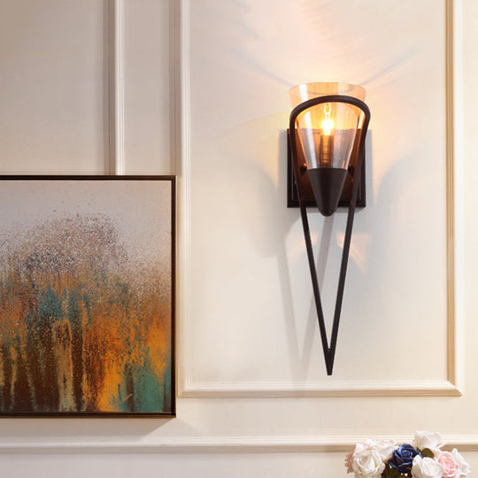 Amber Glass Wall Sconce Farmhouse Light - Black Perfect For Living Room