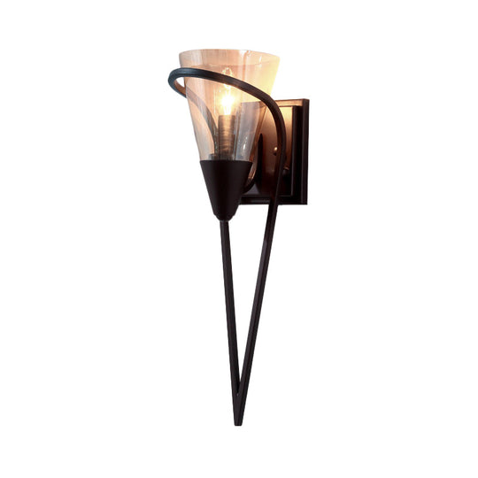 Amber Glass Wall Sconce Farmhouse Light - Black Perfect For Living Room