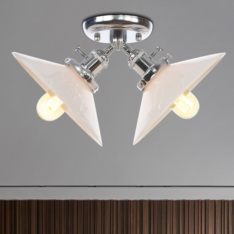 Rustic Semi Flush Ceiling Light with Flared Iron Design and 2 Bulbs - Black/Bronze Finish