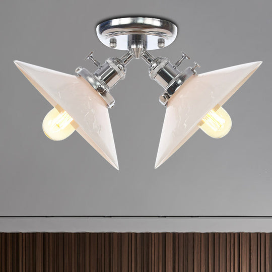 Rustic Semi Flush Ceiling Light With Flared Iron Design And 2 Bulbs - Black/Bronze Finish