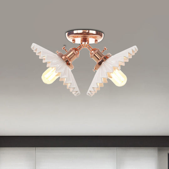 Restaurant Ceiling Light with Scalloped Milk Glass Shade in Black/Bronze Semi-Flush Mount