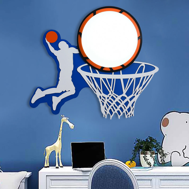 Sporty Wood Basketball Hoop Wall Light In Blue For Boys Bedroom Or Stairway