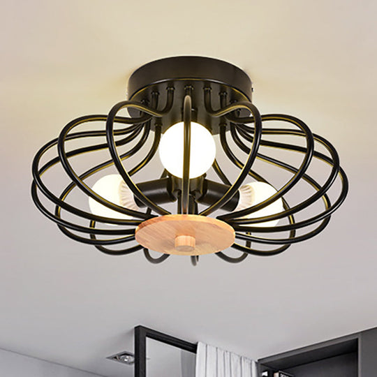 Industrial Style Metal Ceiling Light Fixture - Fan Shaped Semi-Flush Mount With 3/5 Heads