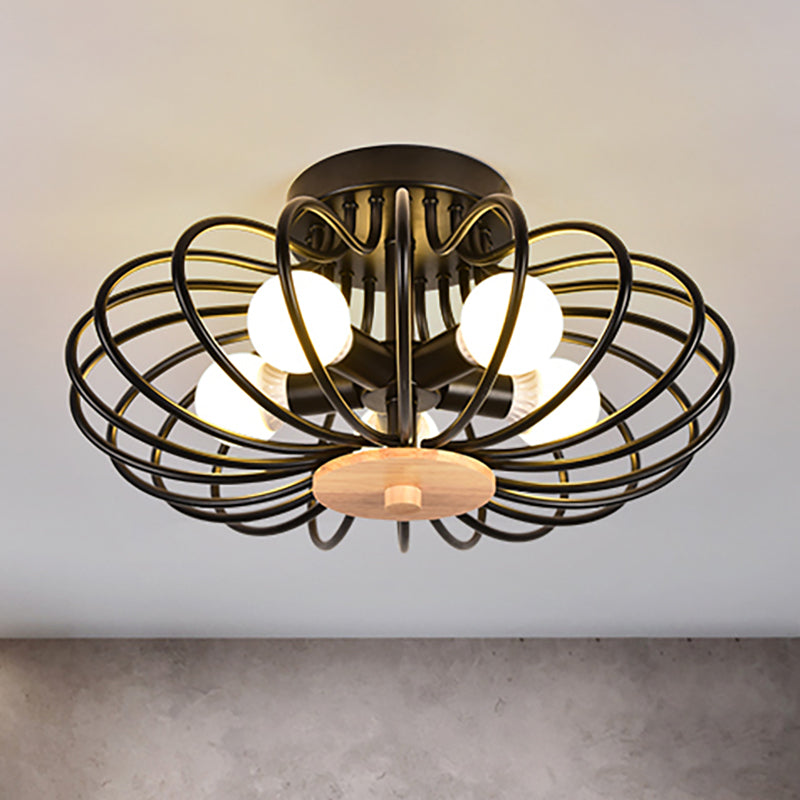 Industrial Style Metal Ceiling Light Fixture - Fan Shaped Semi-Flush Mount with 3/5 Heads, Black/White Finish