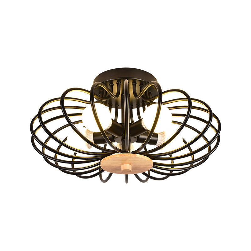 Industrial Style Metal Ceiling Light Fixture - Fan Shaped Semi-Flush Mount with 3/5 Heads, Black/White Finish