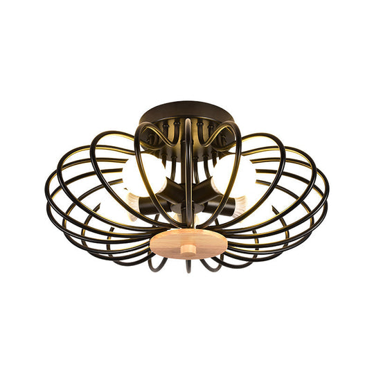 Industrial Style Metal Ceiling Light Fixture - Fan Shaped Semi-Flush Mount With 3/5 Heads