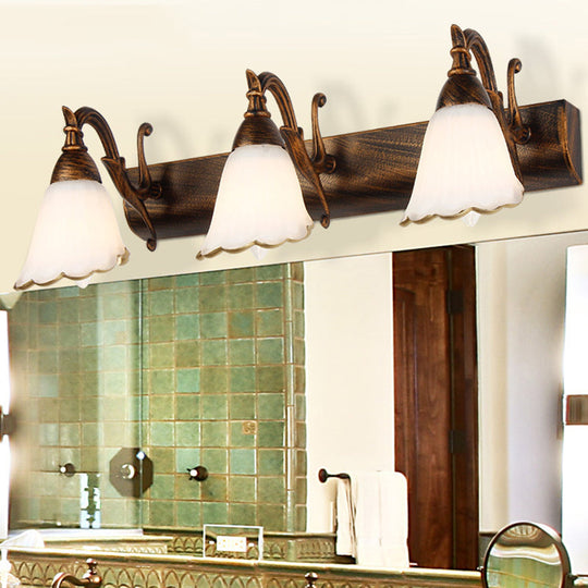 Classic Opal Glass Bathroom Wall Light Fixture - 2/3/4 Lights Bronze/White Make-Up Lighting 3 /