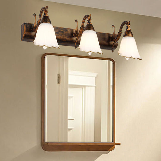 Classic Opal Glass Bathroom Wall Light Fixture - 2/3/4 Lights Bronze/White Make-Up Lighting