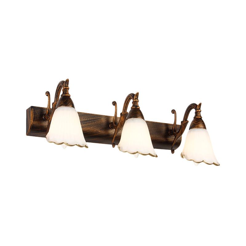 Classic Opal Glass Bathroom Wall Light Fixture - 2/3/4 Lights Bronze/White Make-Up Lighting