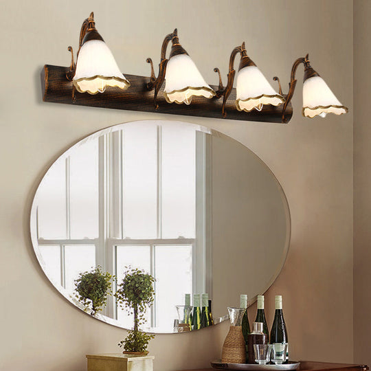 Classic Opal Glass Bathroom Wall Light Fixture - 2/3/4 Lights Bronze/White Make-Up Lighting 4 /