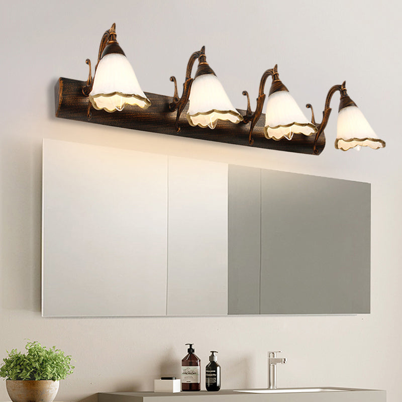 Classic Opal Glass Bathroom Wall Light Fixture - 2/3/4 Lights Bronze/White Make-Up Lighting