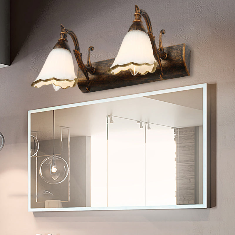 Classic Opal Glass Bathroom Wall Light Fixture - 2/3/4 Lights Bronze/White Make-Up Lighting 2 /