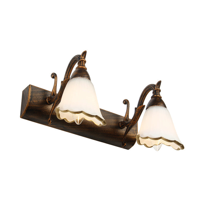 Classic Opal Glass Bathroom Wall Light Fixture - 2/3/4 Lights Bronze/White Make-Up Lighting