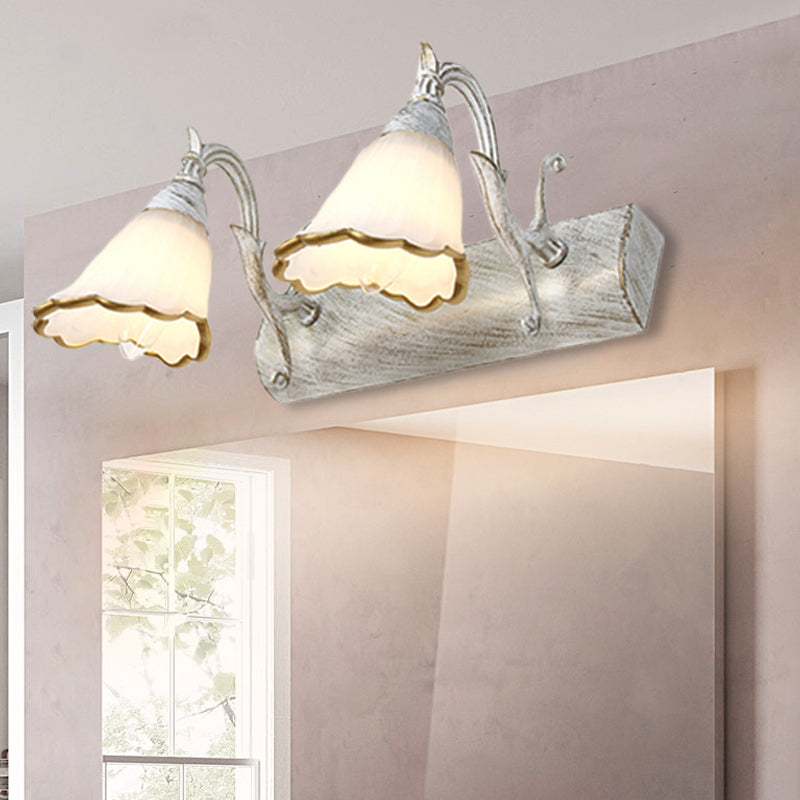 Classic Opal Glass Bathroom Wall Light Fixture - 2/3/4 Lights Bronze/White Make-Up Lighting 2 /