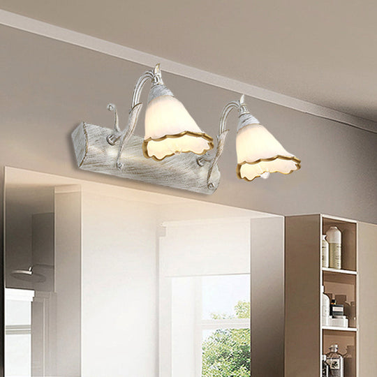 Classic Opal Glass Bathroom Wall Light Fixture - 2/3/4 Lights Bronze/White Make-Up Lighting