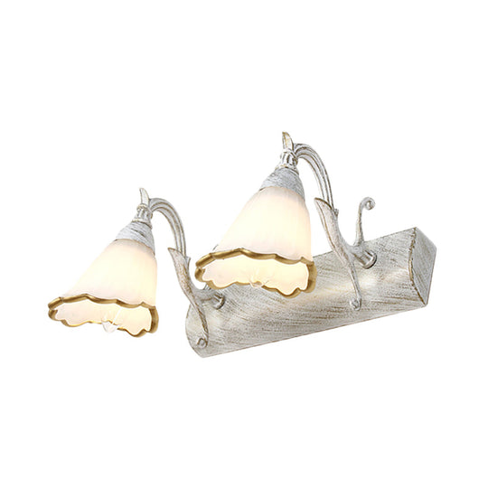 Classic Opal Glass Bathroom Wall Light Fixture - 2/3/4 Lights Bronze/White Make-Up Lighting