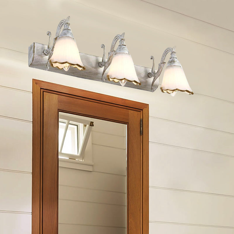 Classic Opal Glass Bathroom Wall Light Fixture - 2/3/4 Lights Bronze/White Make-Up Lighting 3 /