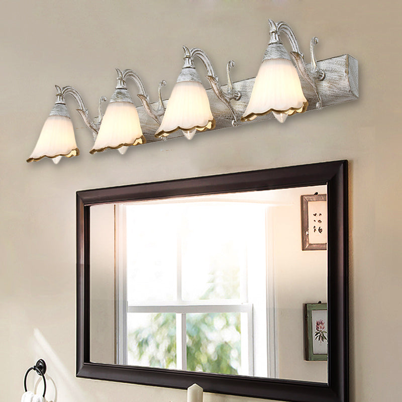 Classic Opal Glass Bathroom Wall Light Fixture - 2/3/4 Lights Bronze/White Make-Up Lighting 4 /