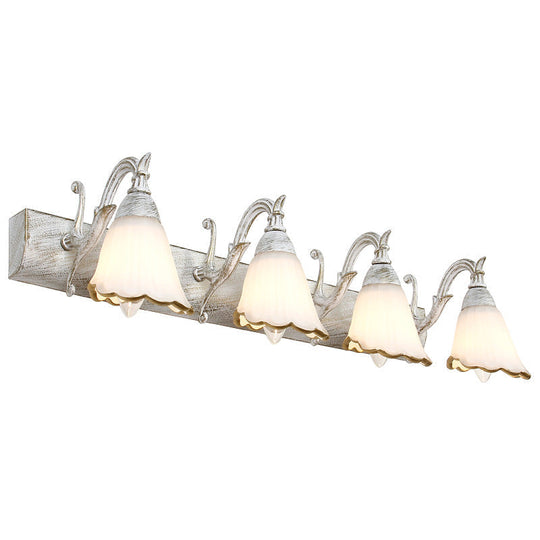 Classic Opal Glass Bathroom Wall Light Fixture - 2/3/4 Lights Bronze/White Make-Up Lighting