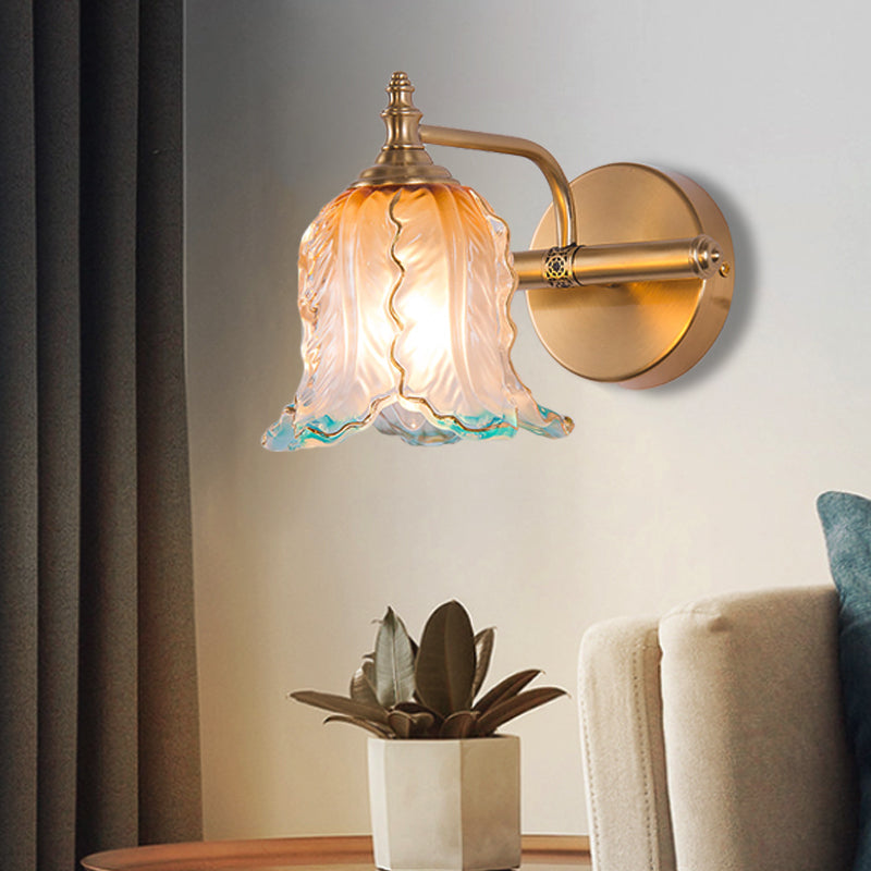 Vintage Gold Wall Light Fixture With Scalloped Textured Glass - Perfect For Bedroom Make-Up Lighting