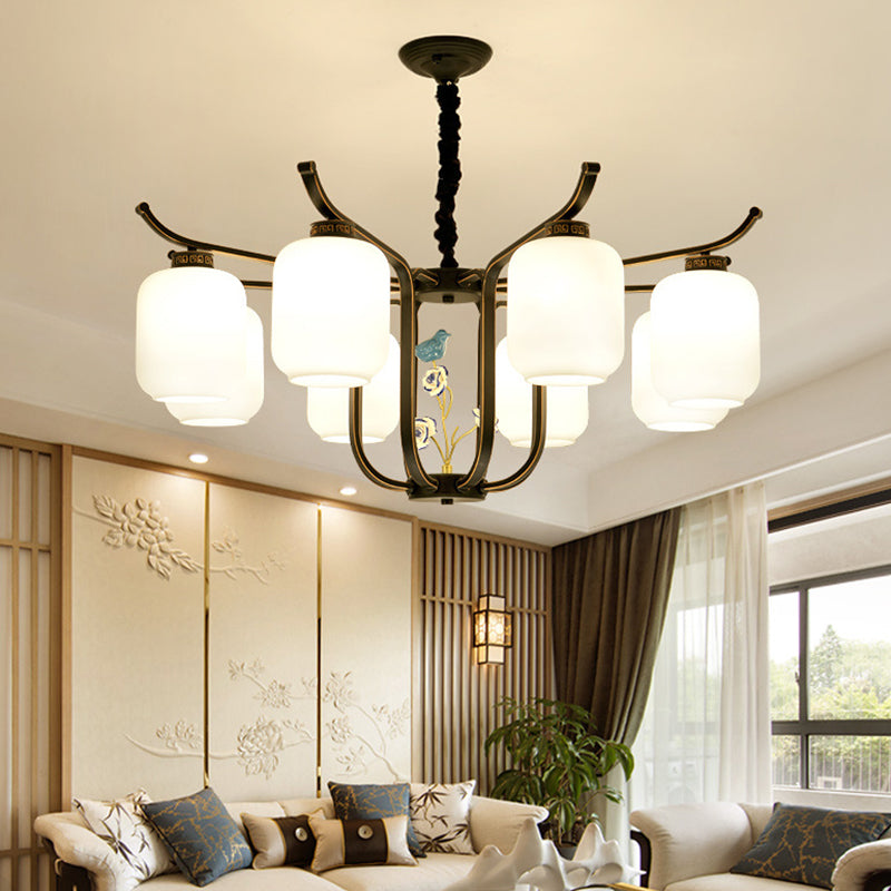 Modern Milk Glass Cylinder Chandelier Pendant Light For Living Room