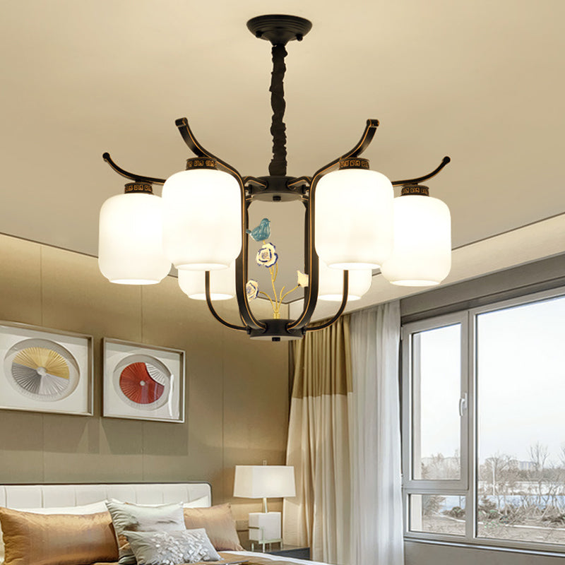 Modern Milk Glass Cylinder Chandelier Pendant Light For Living Room