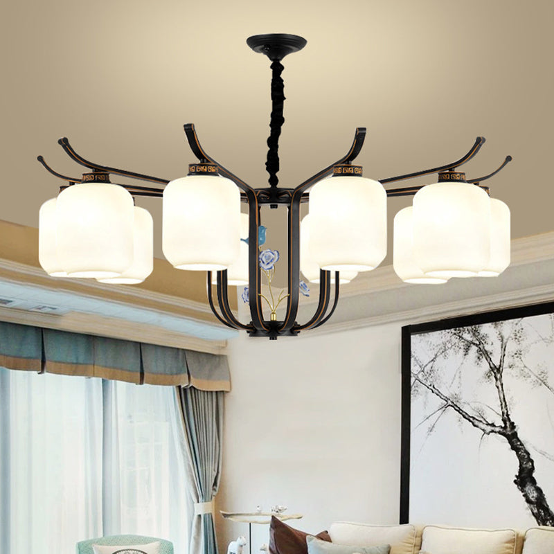 Modern Milk Glass Cylinder Chandelier Pendant Light For Living Room