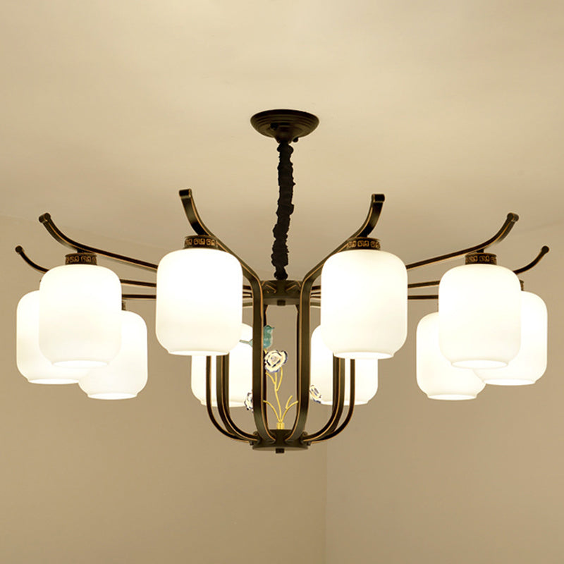 Modern Milk Glass Cylinder Chandelier Pendant Light For Living Room 10 / Black