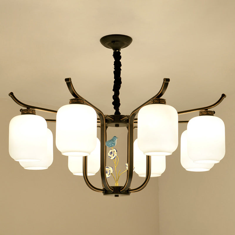 Modern Milk Glass Cylinder Chandelier Pendant Light For Living Room 8 / Black