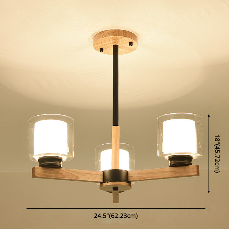 Modern White Glass Cylinder Chandelier - Stylish Suspension Light For Living Room Wooden Stand