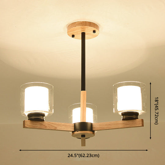 Modern White Glass Cylinder Chandelier - Stylish Suspension Light For Living Room Wooden Stand