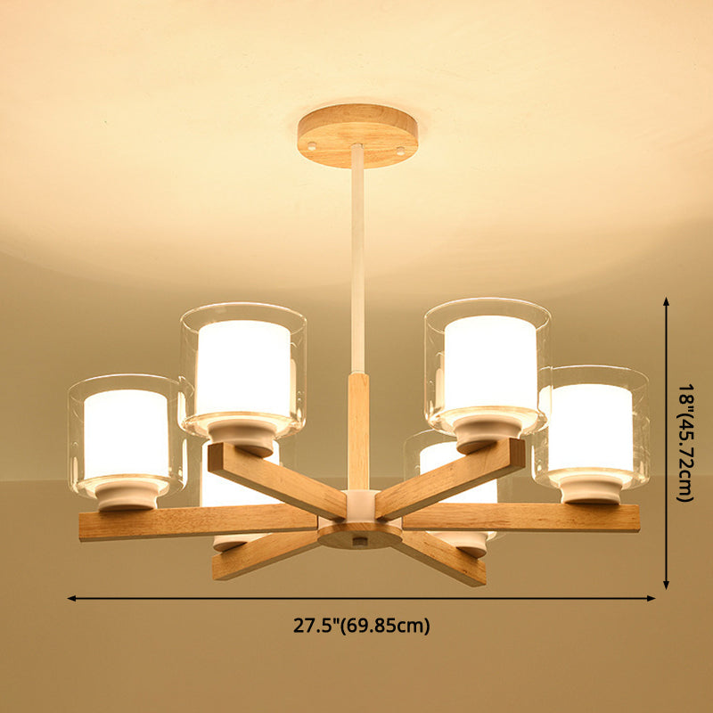 Modern White Glass Cylinder Chandelier - Stylish Suspension Light For Living Room Wooden Stand