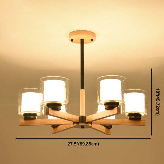 Modern White Glass Cylinder Chandelier - Stylish Suspension Light For Living Room Wooden Stand