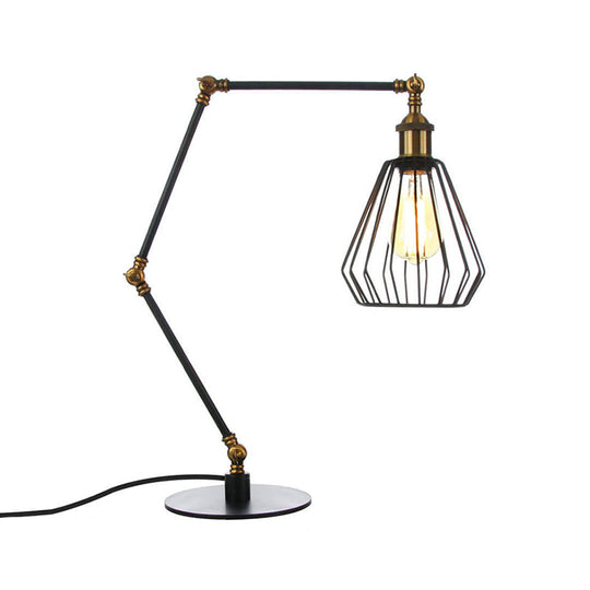 Stylish Diamond Cage Bedroom Table Lamp - Adjustable Metallic Farmhouse Lighting In Black/Brass