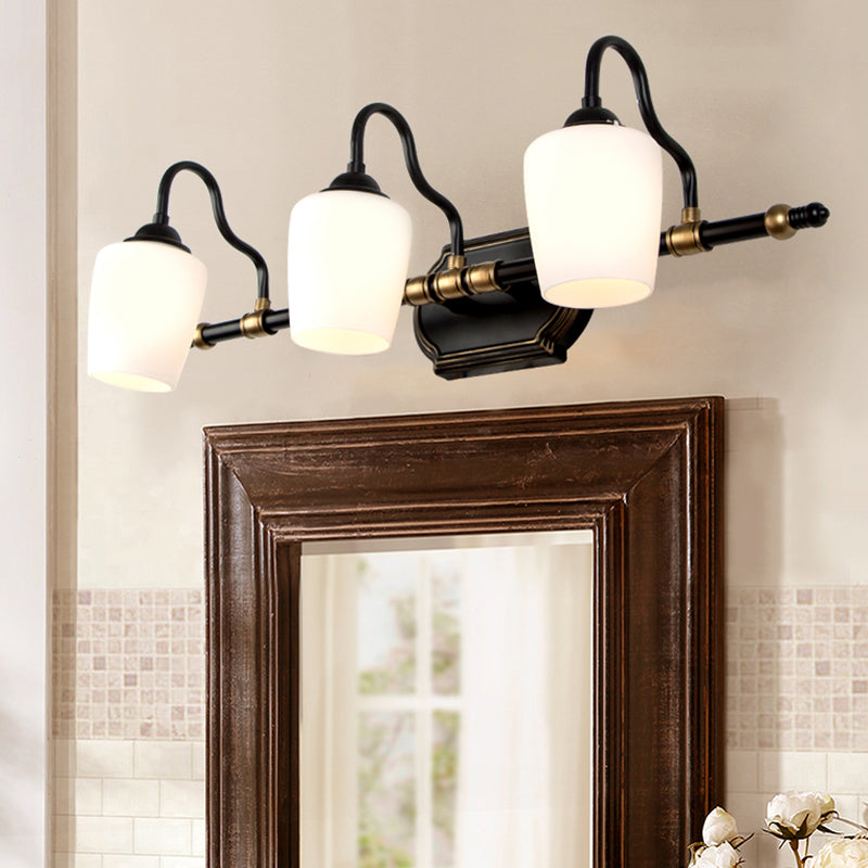 Classic White Glass Vanity Sconce - Wall Mounted Bathroom Light With Cup Shades 2/3/4 Lights 3 /