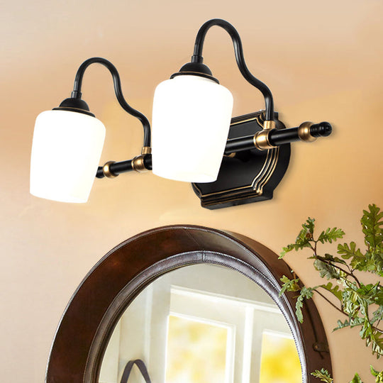 Classic White Glass Vanity Sconce - Wall Mounted Bathroom Light With Cup Shades 2/3/4 Lights 2 /