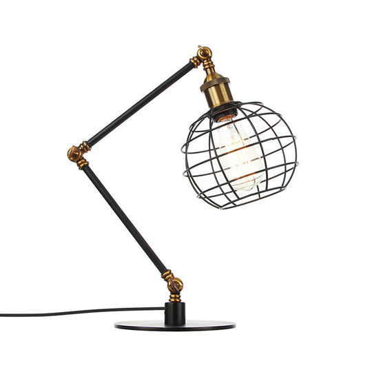 Wire Guard Coffee Shop Table Lamp - Metal 1 Head Light With Global Shade Black/Brass Finish