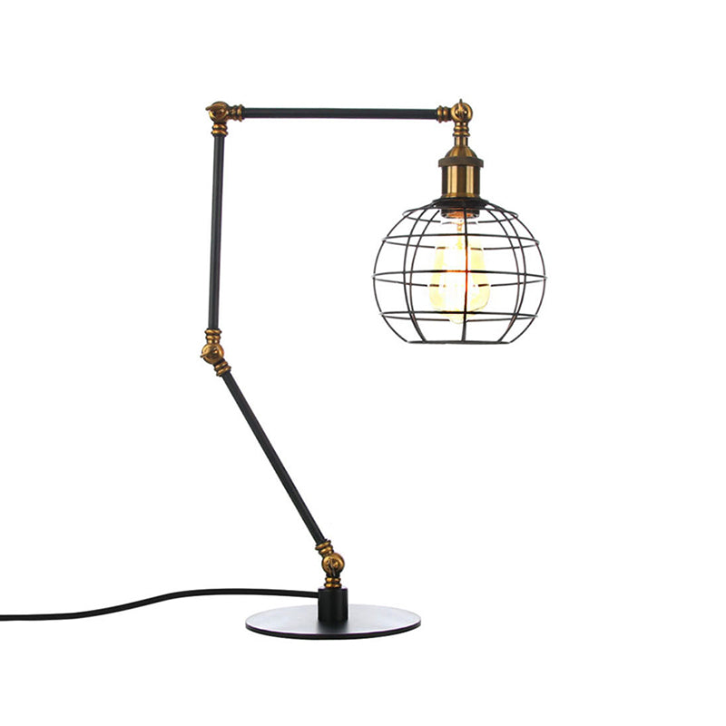 Wire Guard Coffee Shop Table Lamp - Metal 1 Head Light With Global Shade Black/Brass Finish