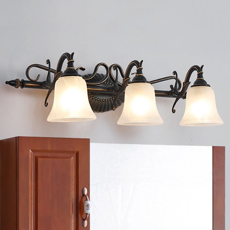 Bronze Frosted Glass Sconce With 2/3 Bell Lights - Traditional Vanity Light For Bathroom Wall Mount