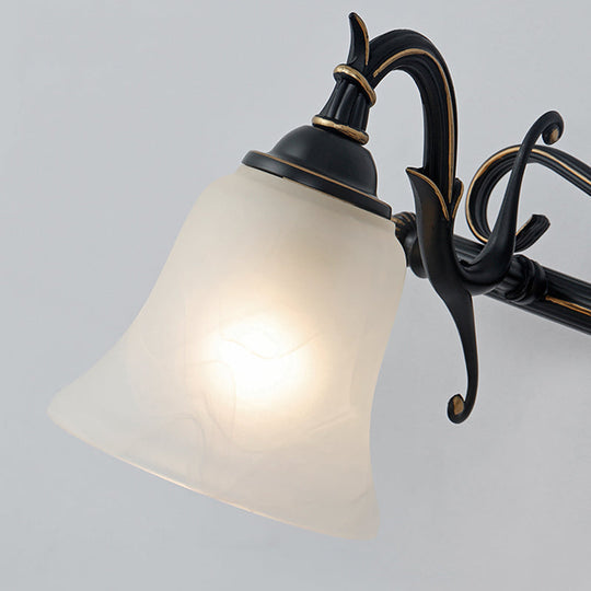 Bronze Frosted Glass Sconce With 2/3 Bell Lights - Traditional Vanity Light For Bathroom Wall Mount