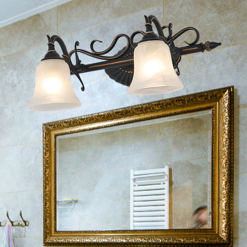 Bronze Frosted Glass Sconce With 2/3 Bell Lights - Traditional Vanity Light For Bathroom Wall Mount