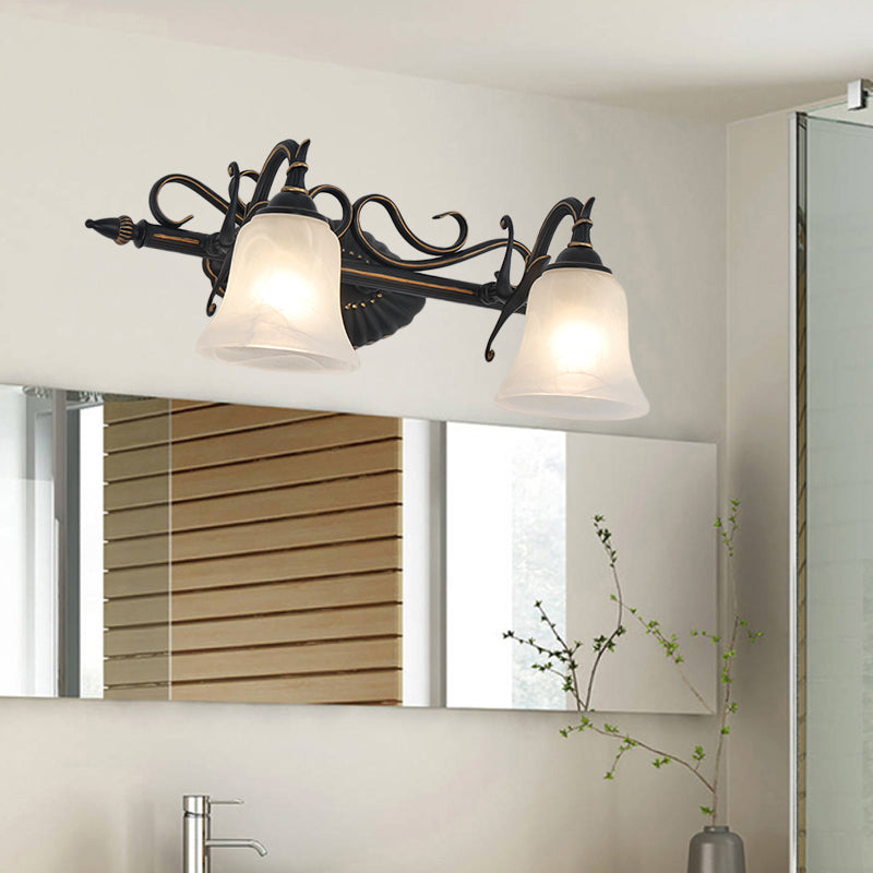 Bronze Frosted Glass Sconce With 2/3 Bell Lights - Traditional Vanity Light For Bathroom Wall Mount