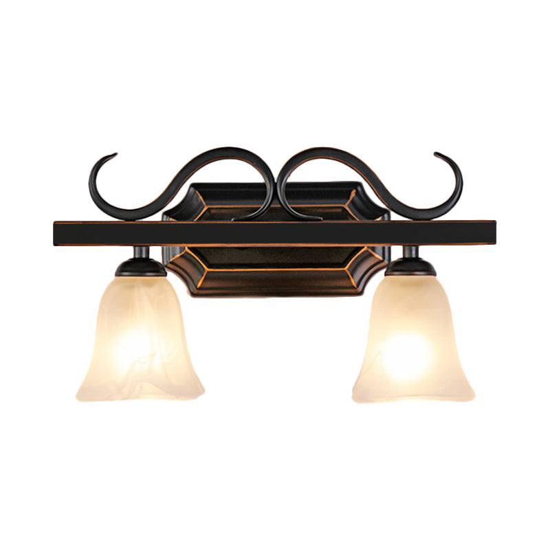 Black Wall Mounted Vanity Lamp With Frosted Glass - Classic Bell Design 2/3 Lights Ideal For