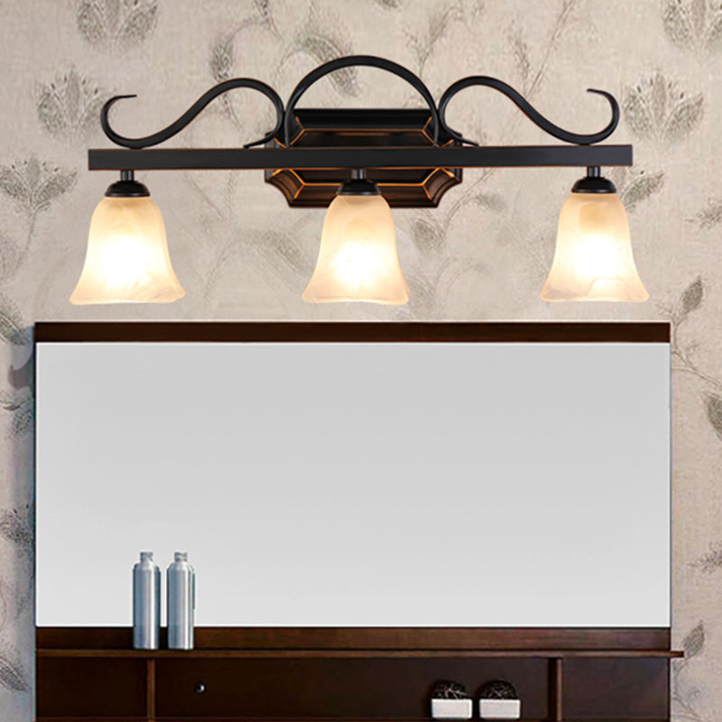 Black Wall Mounted Vanity Lamp With Frosted Glass - Classic Bell Design 2/3 Lights Ideal For