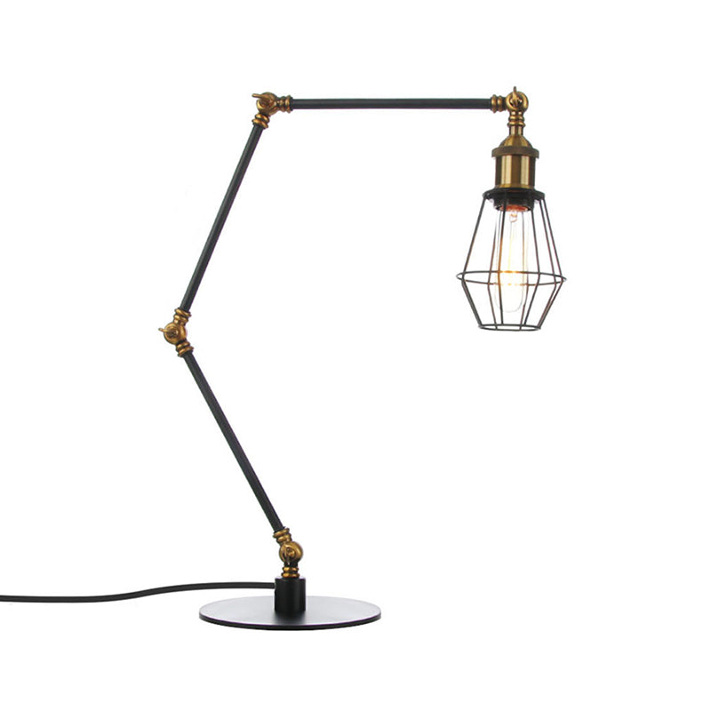 Industrial Metal Table Lamp: Adjustable Arm Black/Brass Finish