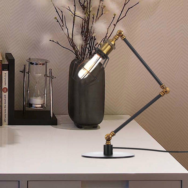 Industrial Metal Table Lamp: Adjustable Arm Black/Brass Finish