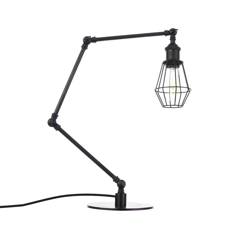 Industrial Metal Table Lamp: Adjustable Arm Black/Brass Finish