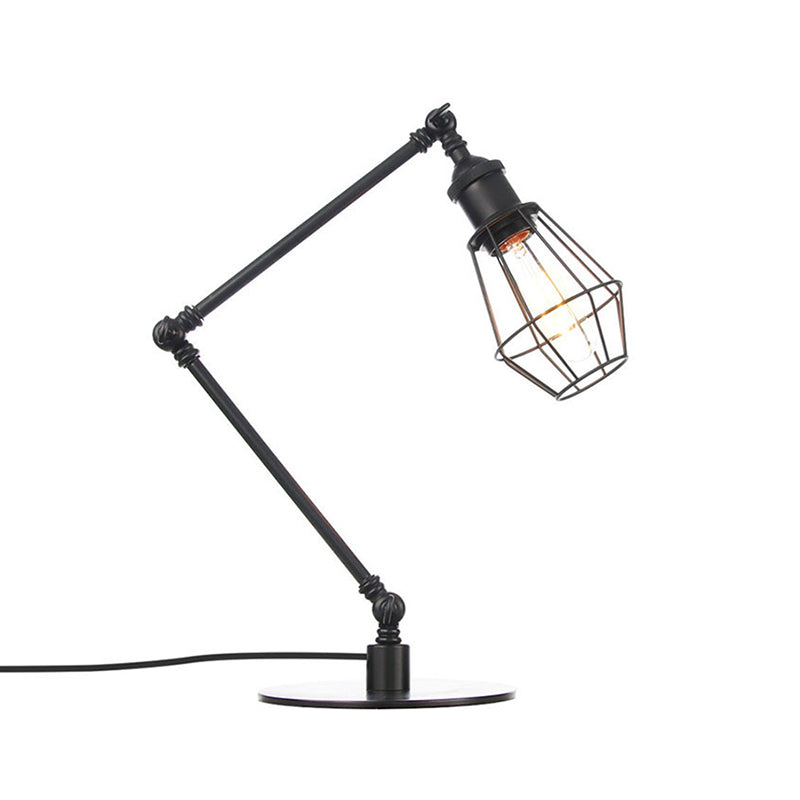 Industrial Metal Table Lamp: Adjustable Arm Black/Brass Finish