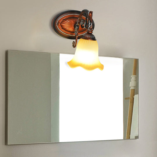 Traditional Frosted Glass Flared Bathroom Vanity Lamp With Copper Sconce 1/2/3 Light Fixture