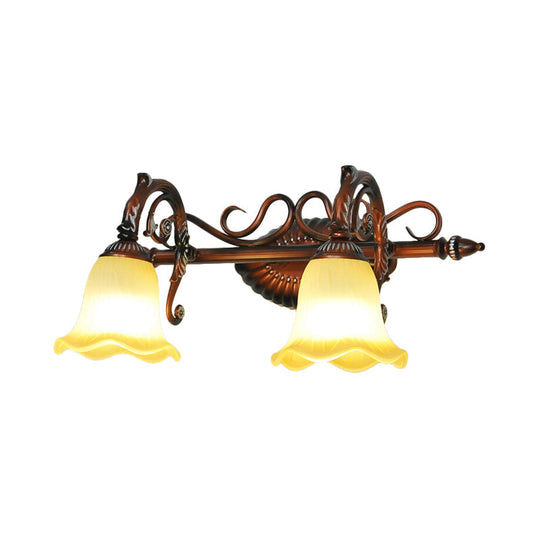 Traditional Frosted Glass Flared Bathroom Vanity Lamp With Copper Sconce 1/2/3 Light Fixture